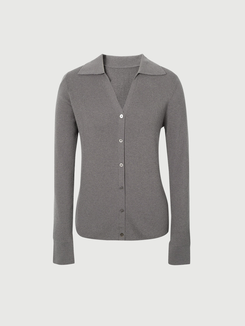 Women's Gray Polo Neck Long Sleeve Kintwear