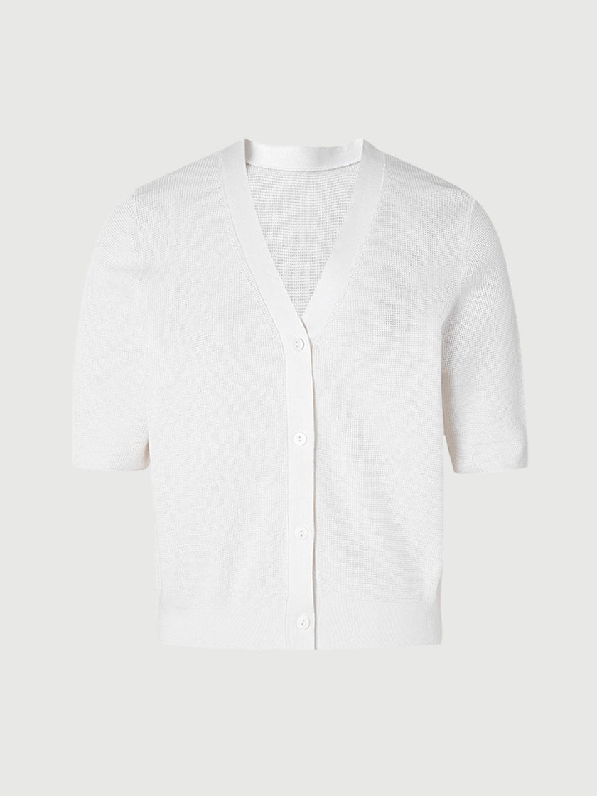 Women's Original White V Neck Short Sleeves Summer Knitwear Top