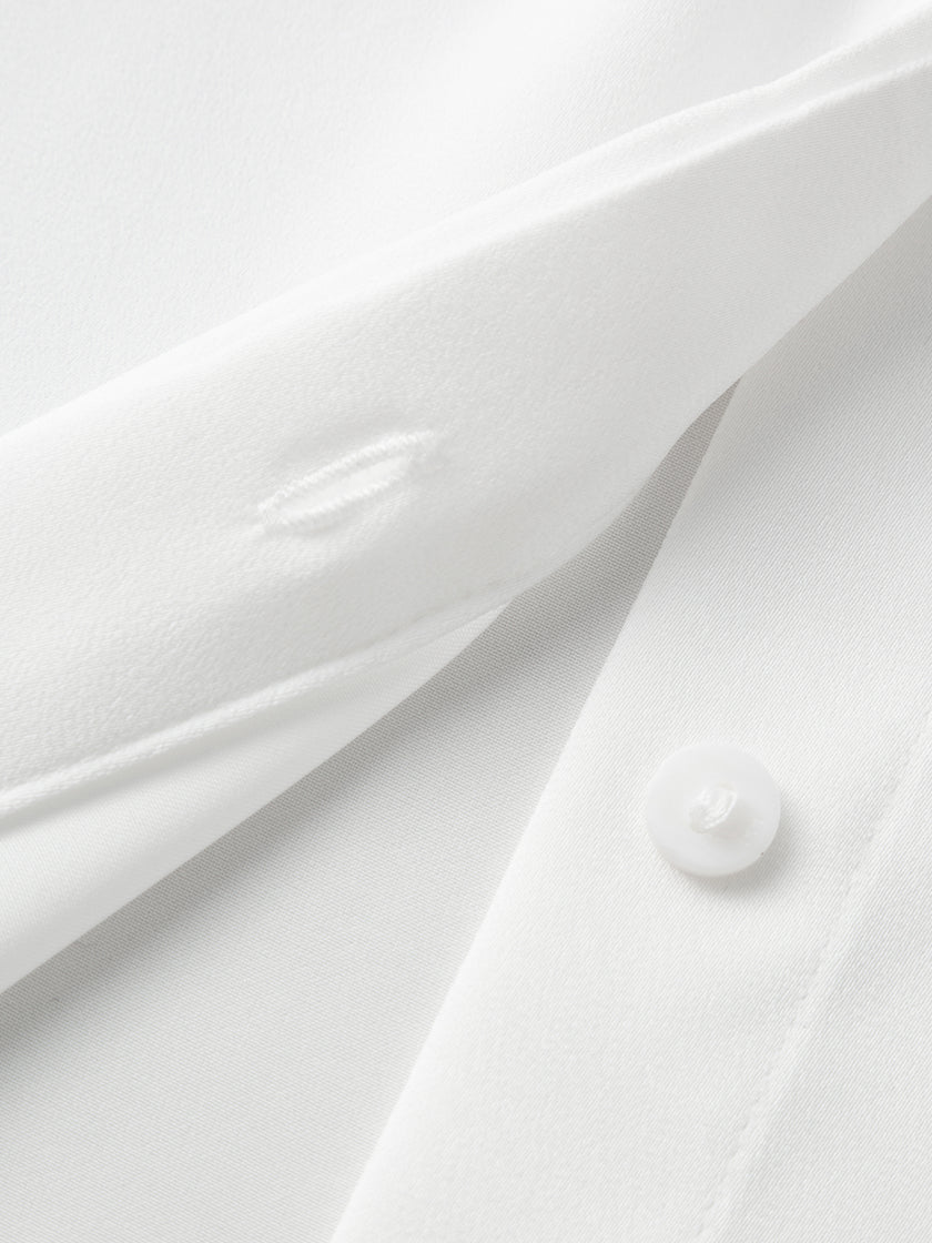 Pure white shirt with pleated collar, long sleeves