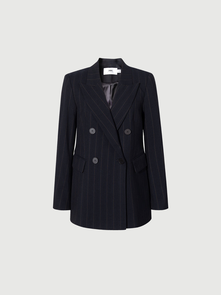 Classic black double-breasted collared blazer
