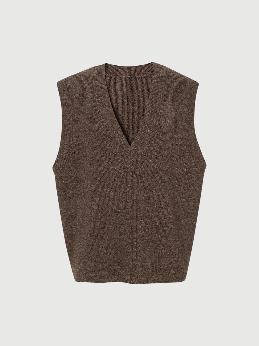 Sleeveless V-neck wool top
