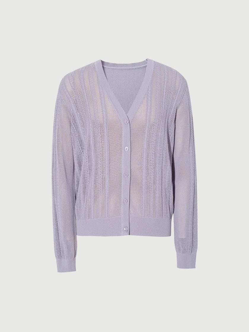 Women's Summer Cotton Purple Gray V Neck Sleeve Short Cardigan Knitwear