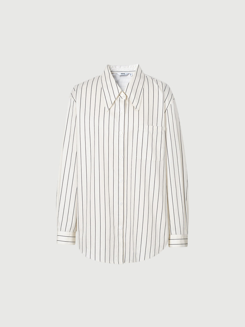 White striped shirt with pointed collar