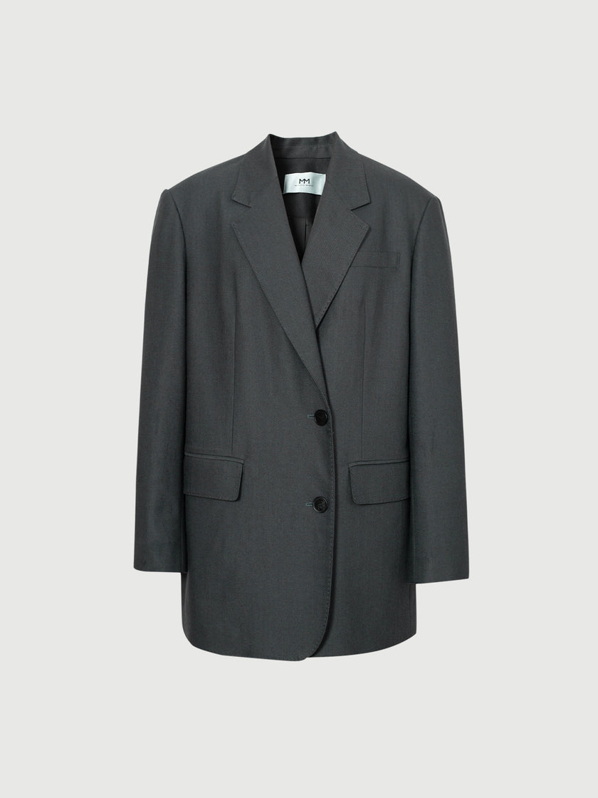Women's Grey Notch Lapel Long Sleeves Blazer Jacket