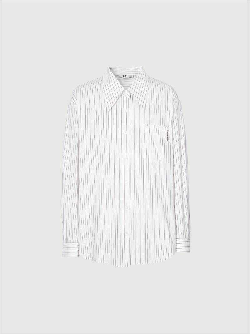 White striped shirt with classic collar and long sleeves with button-down