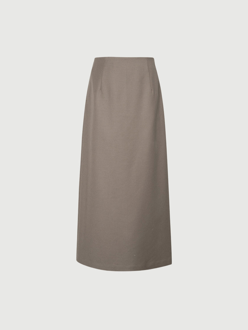 Brown high-waisted wool flared skirt