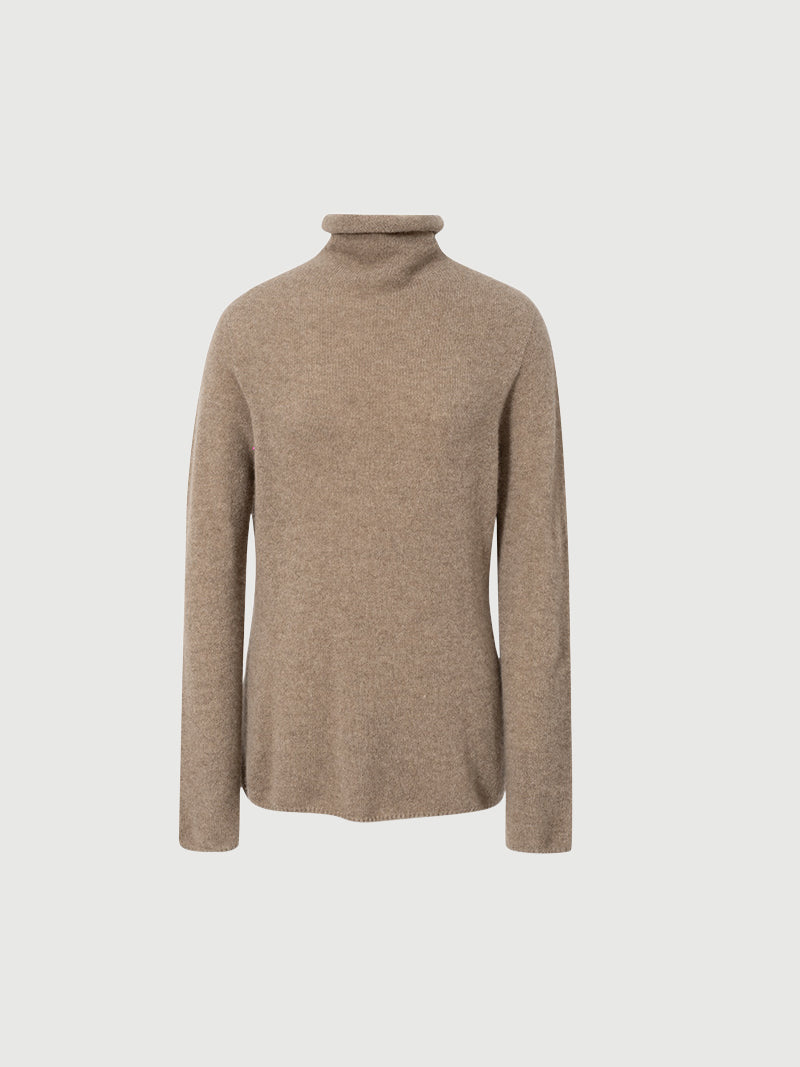 Classic brown cashmere sweater, classic fit, long sleeves