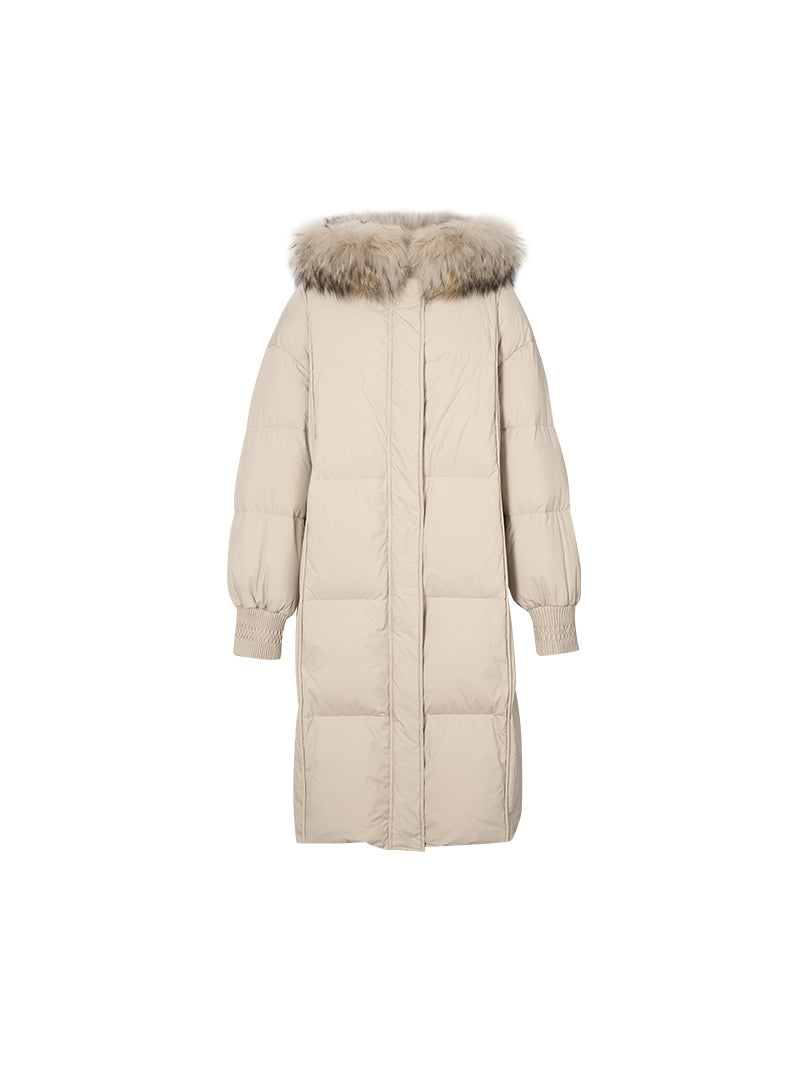 Women's Khaki Hooded Long Length Down Jackets