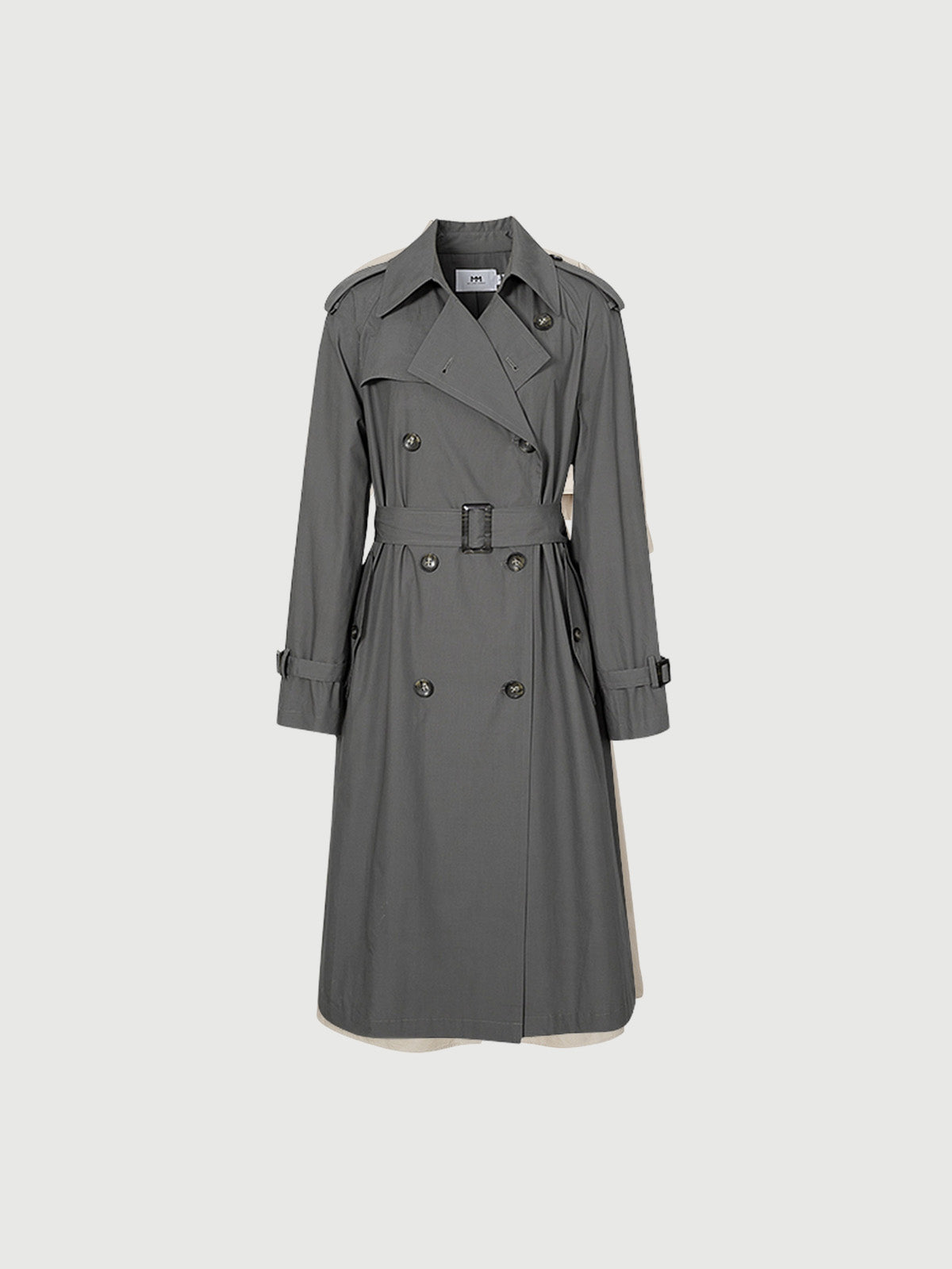 Grey cotton trench coat, double-breasted