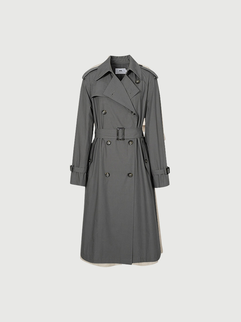 Grey cotton trench coat, double-breasted