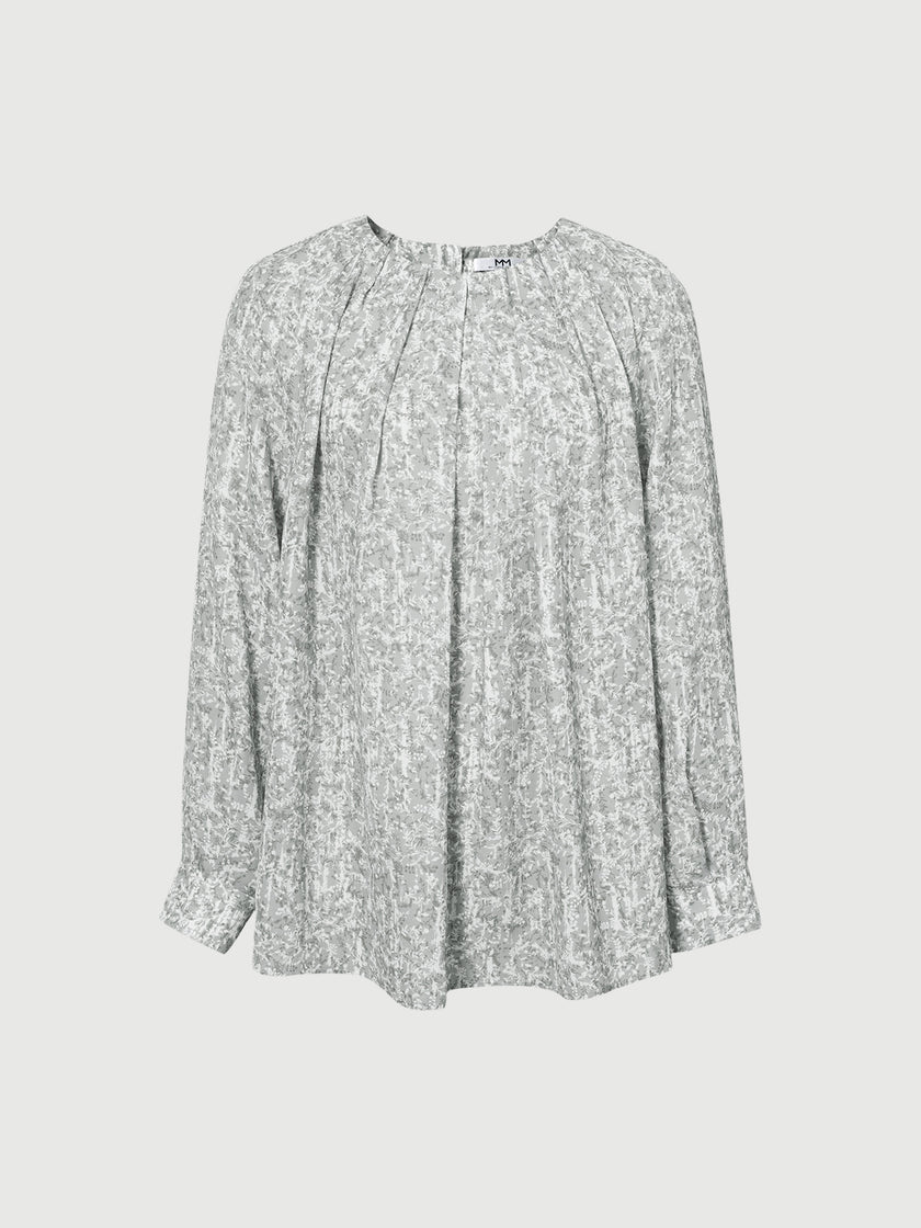 Women's Grey Round Neck Long Sleeves Blouse