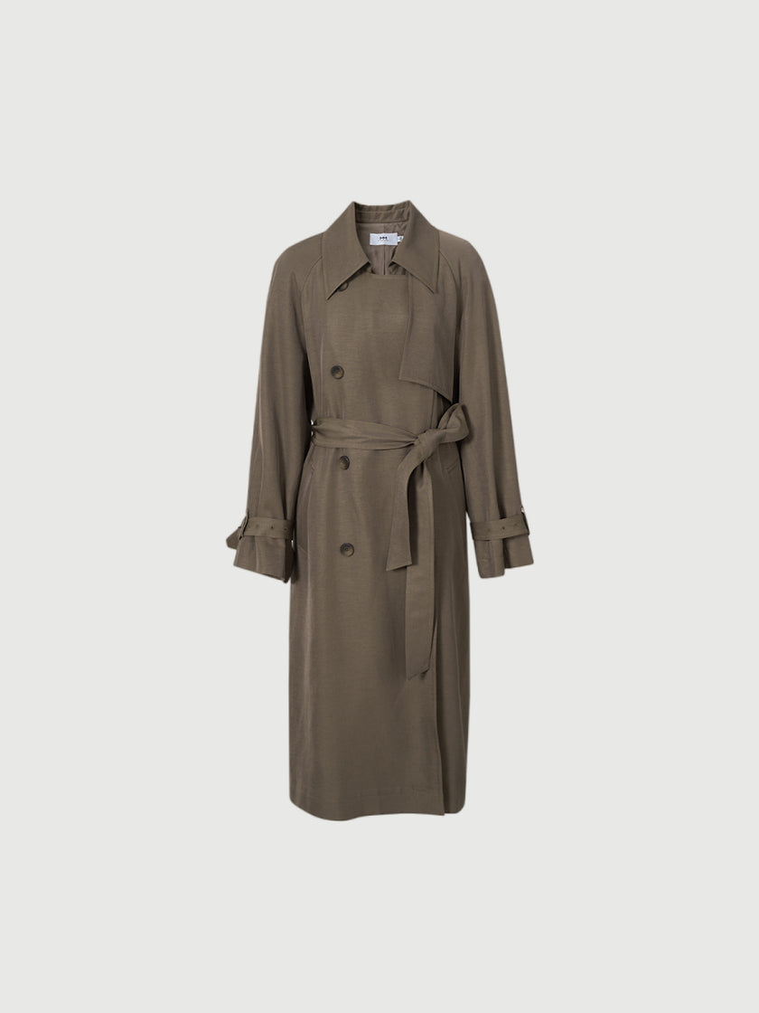 Smooth brown lapel collar trench coat