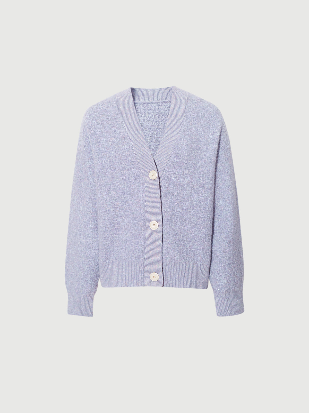 Women's Lavender V Neck Loose Fit Wool Cardigan Sweater