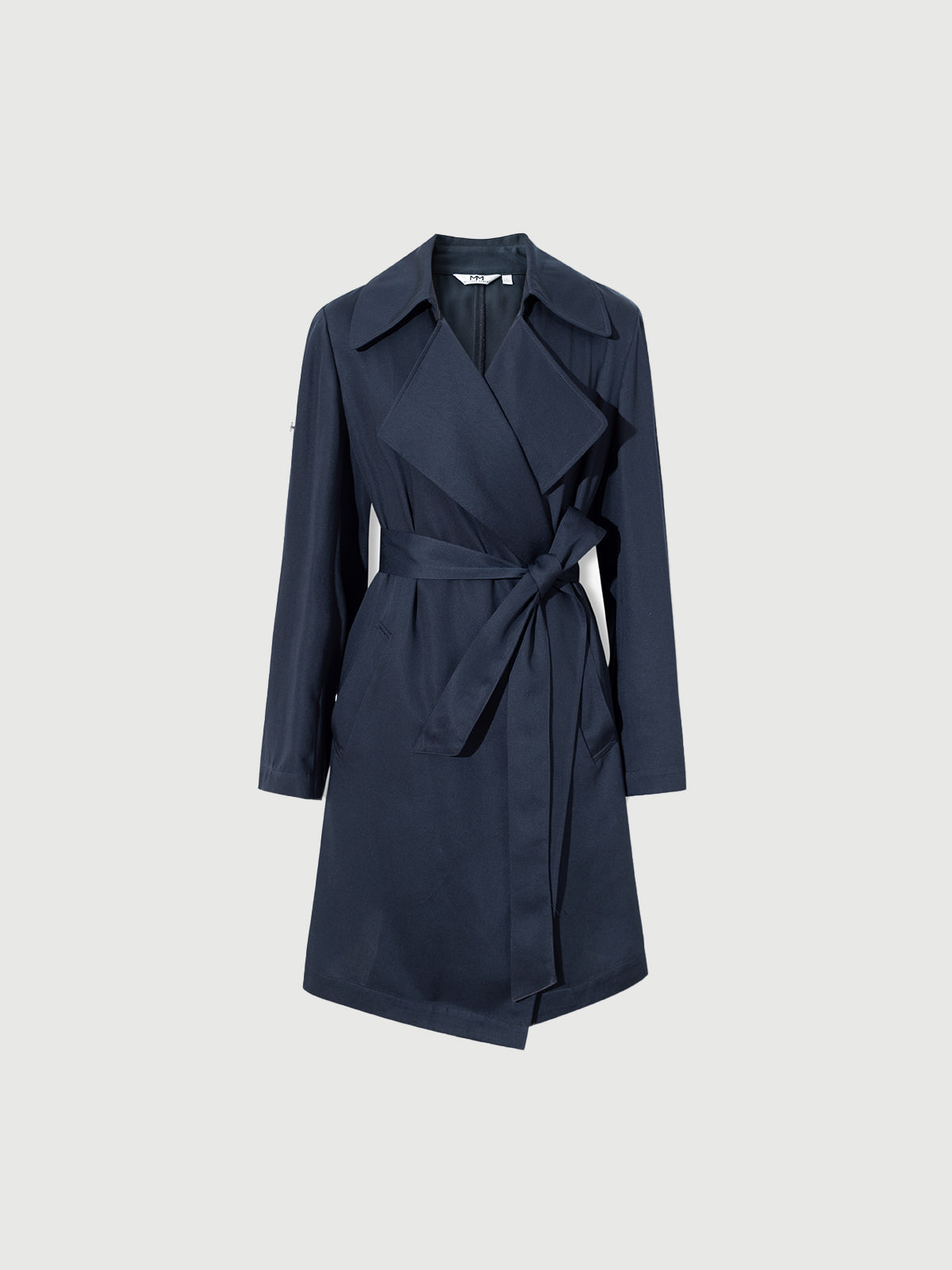 Women's Navy Blue Breasted Belted Trench Coat