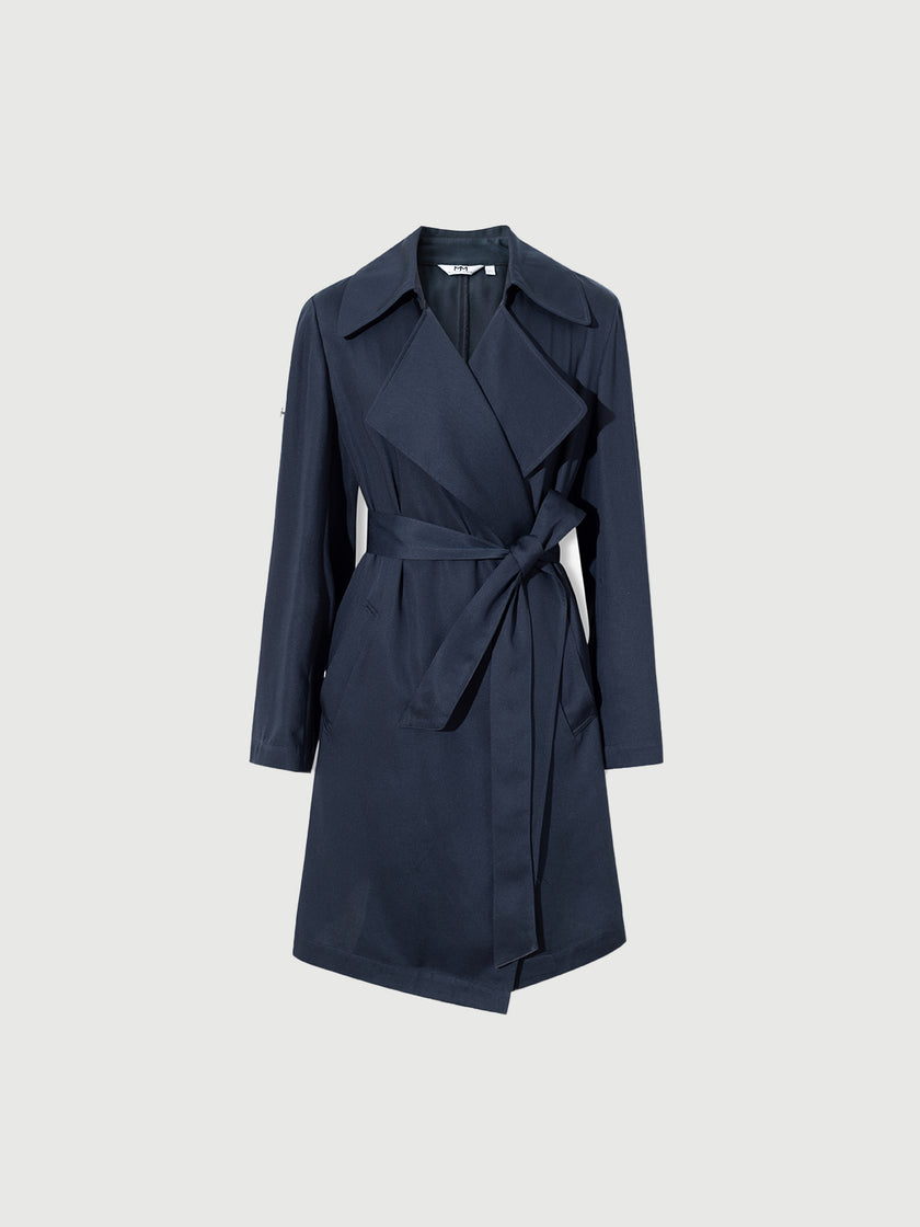 Women's Navy Blue Breasted Belted Trench Coat