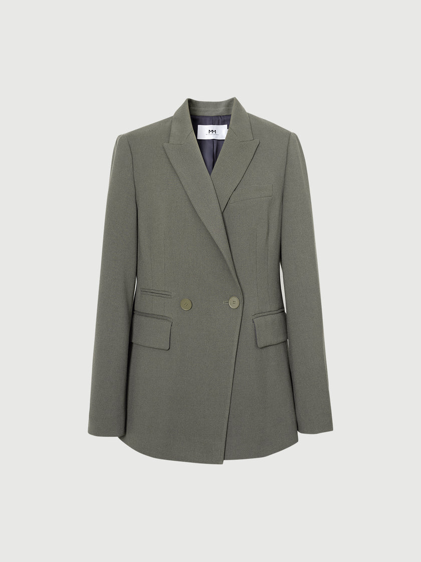 Women's Gray Peak Lapel Double Breasted Blazer Jacket