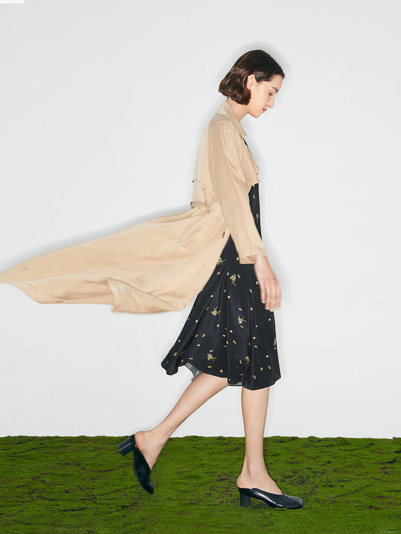 Women's Khaki Double Breasted Long Trench Coat with Belt