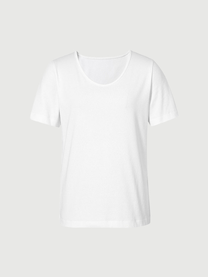 Women's White Round Neck Short Sleeves Summer T-Shirt 5E5900882