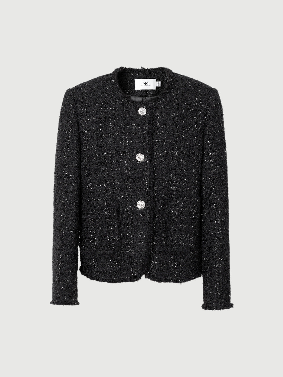 Black tweed jacket with round collar and button closure