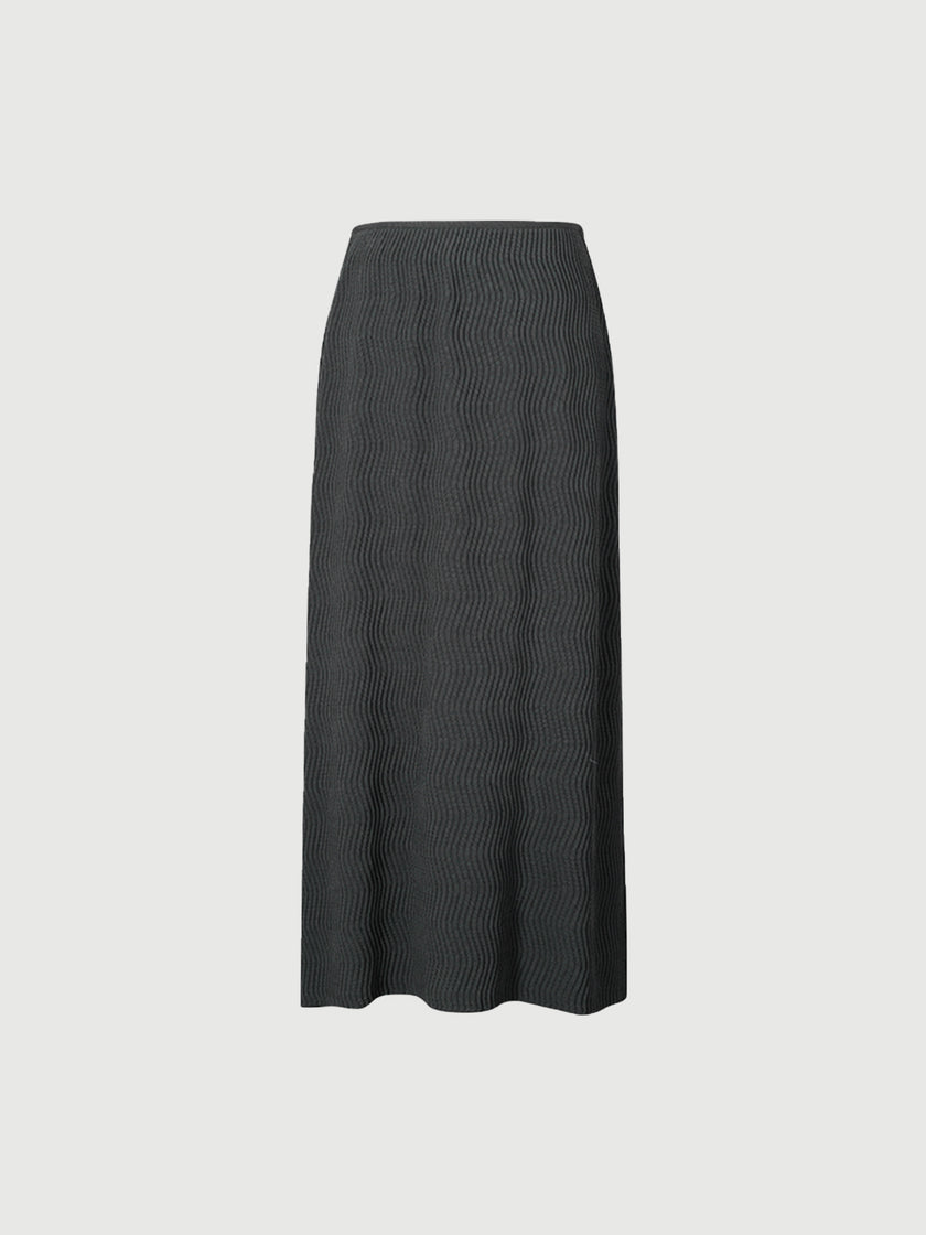 Dark gray straight skirt with wave seams