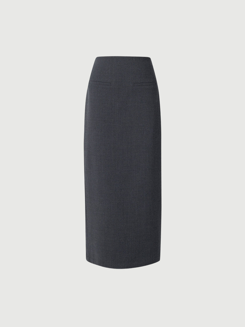 Women's Gray High Waist 100% Wool Skirt