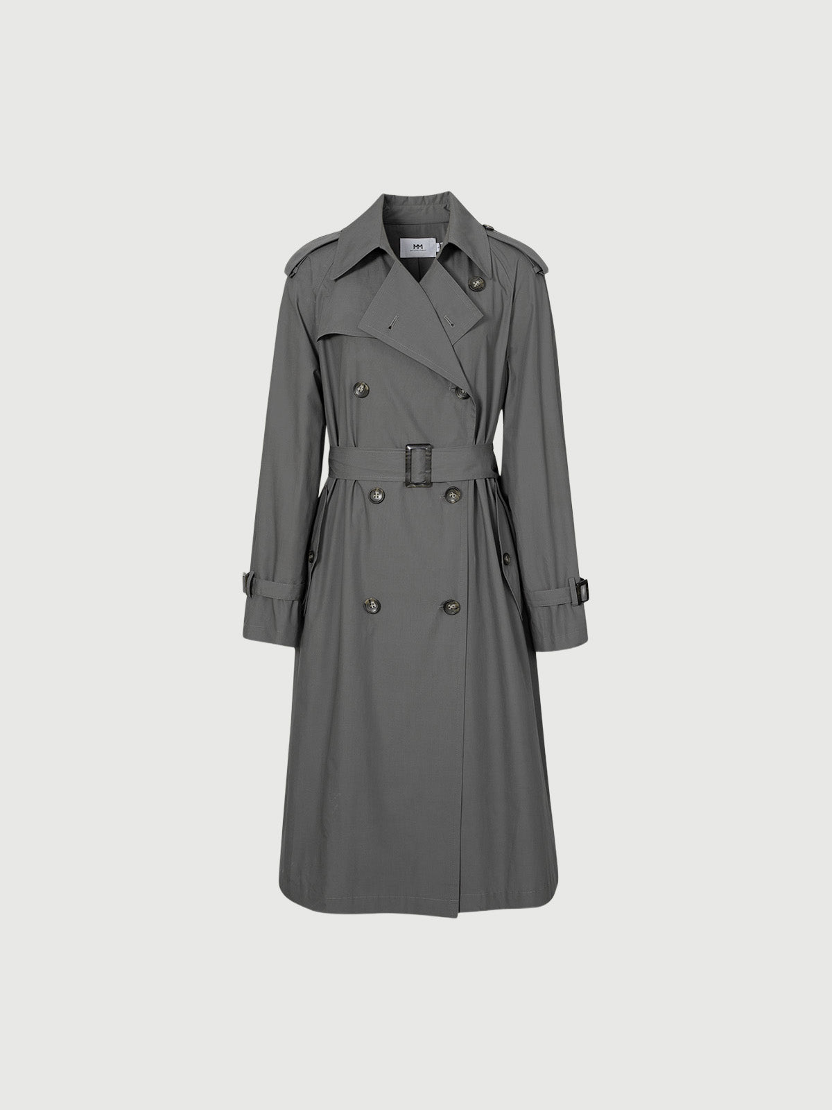 Smoke gray winter coat with collar, double breasted