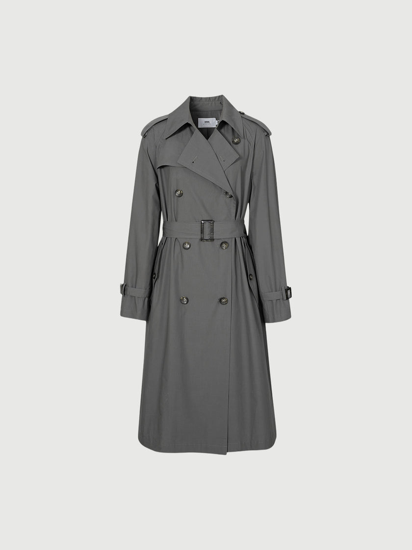 Smoke gray winter coat with collar, double breasted