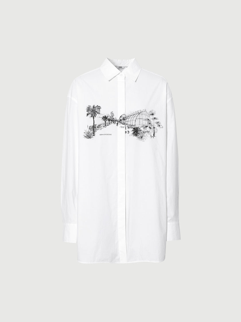 Women's White Classic Collar Pattern Long Sleeve Shirt