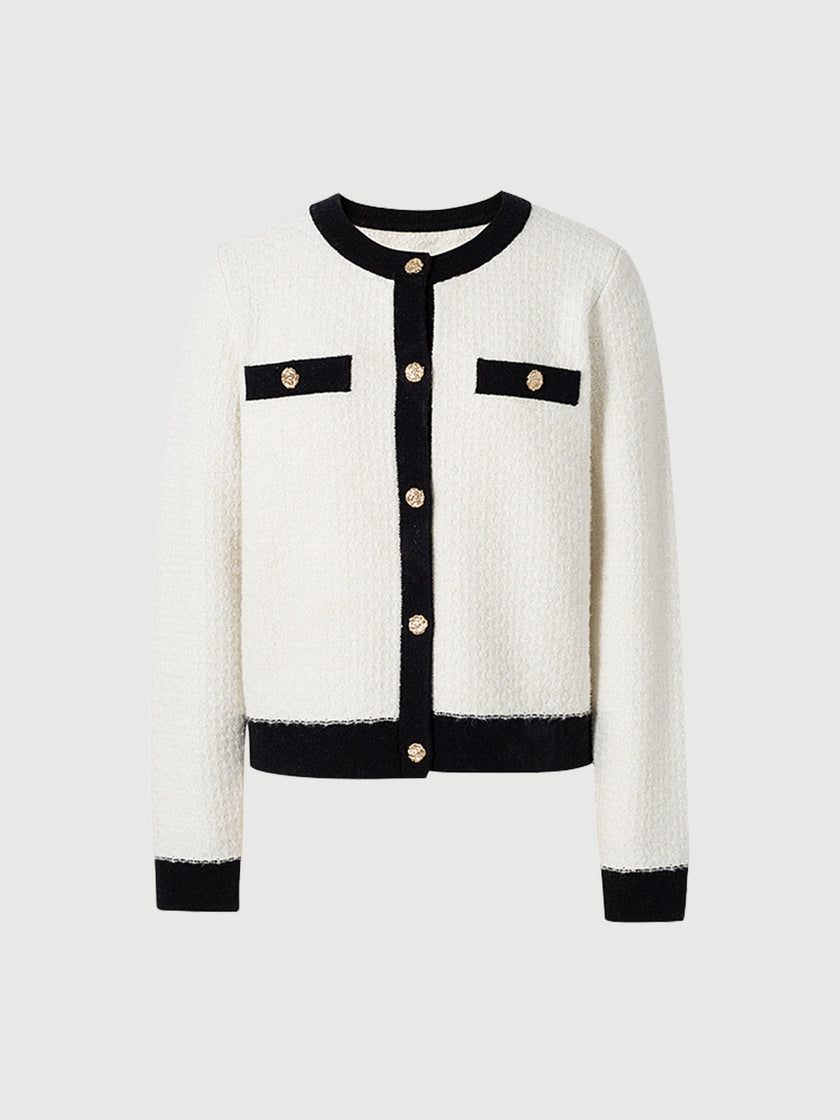 Women's Round Neck Wool Knit Cardigan