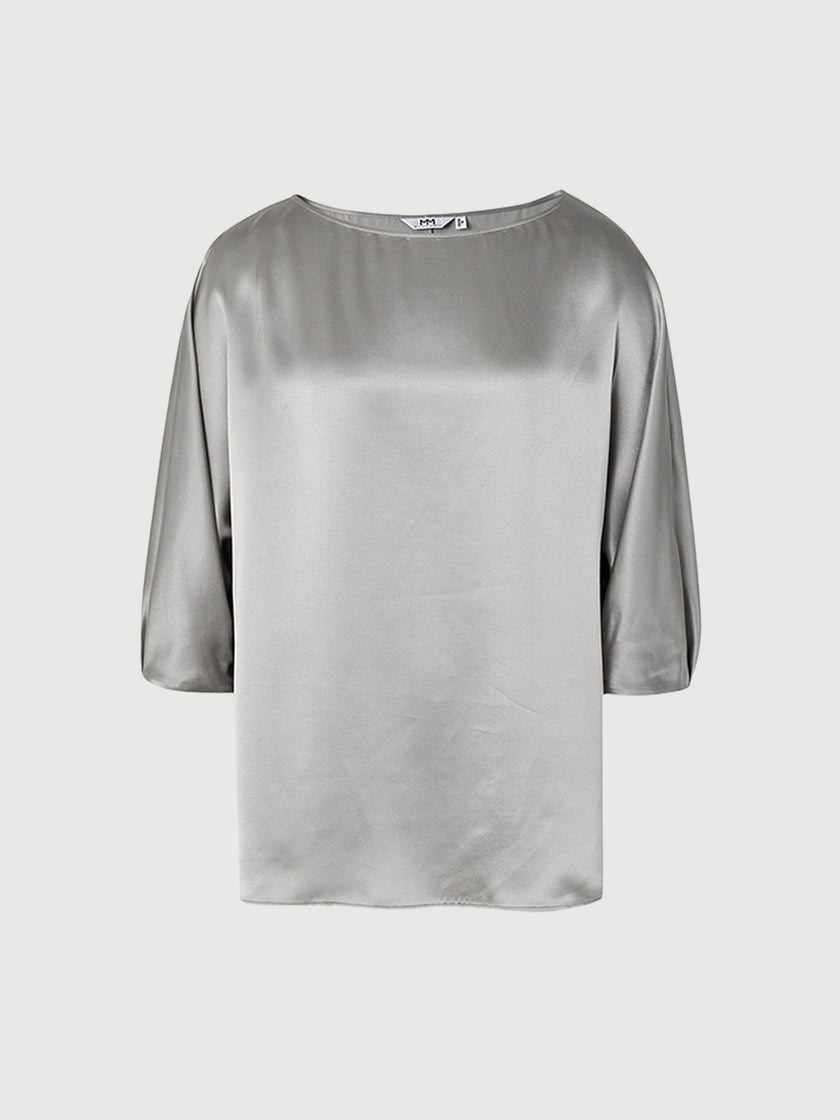 Women's Light Gray Classic Collar Long Sleeve Silk Blouse