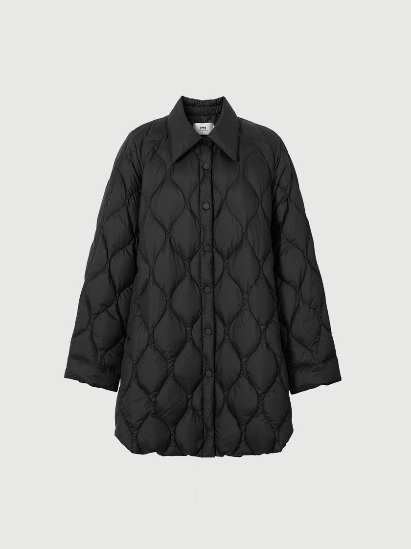 Black quilted hooded jacket with pattern
