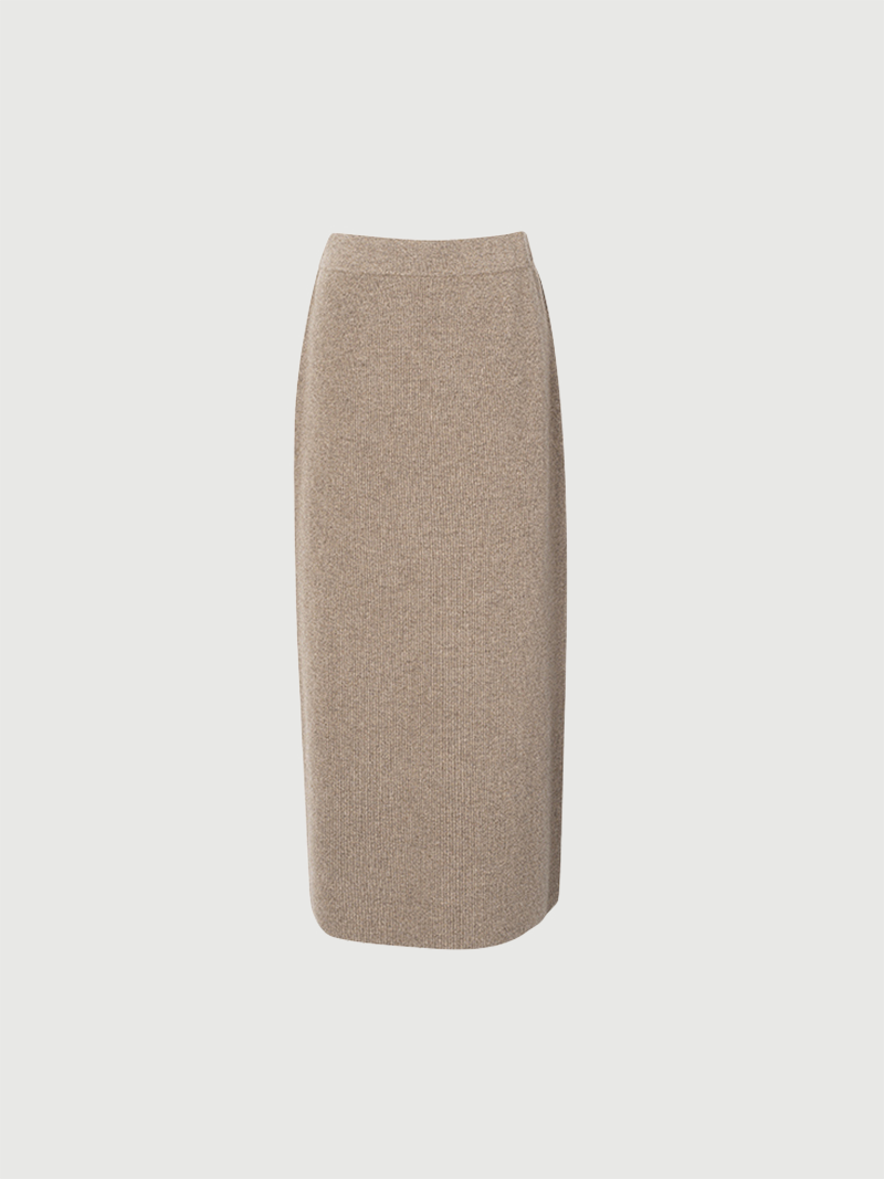 Brown knitted straight skirt