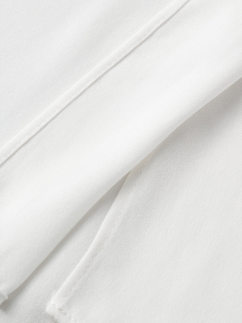 White silk V-neck long-sleeved shirt