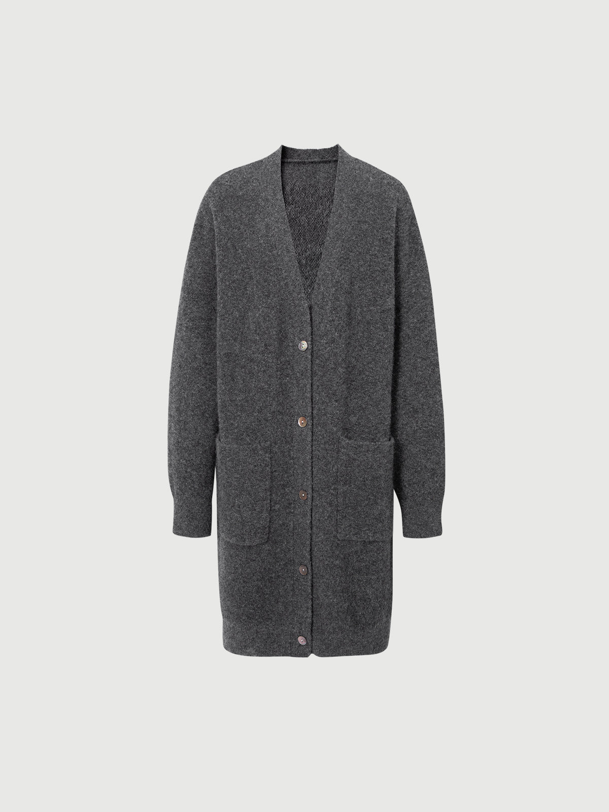 Dark gray sheepskin cardigan with puffed sleeves and V-neck