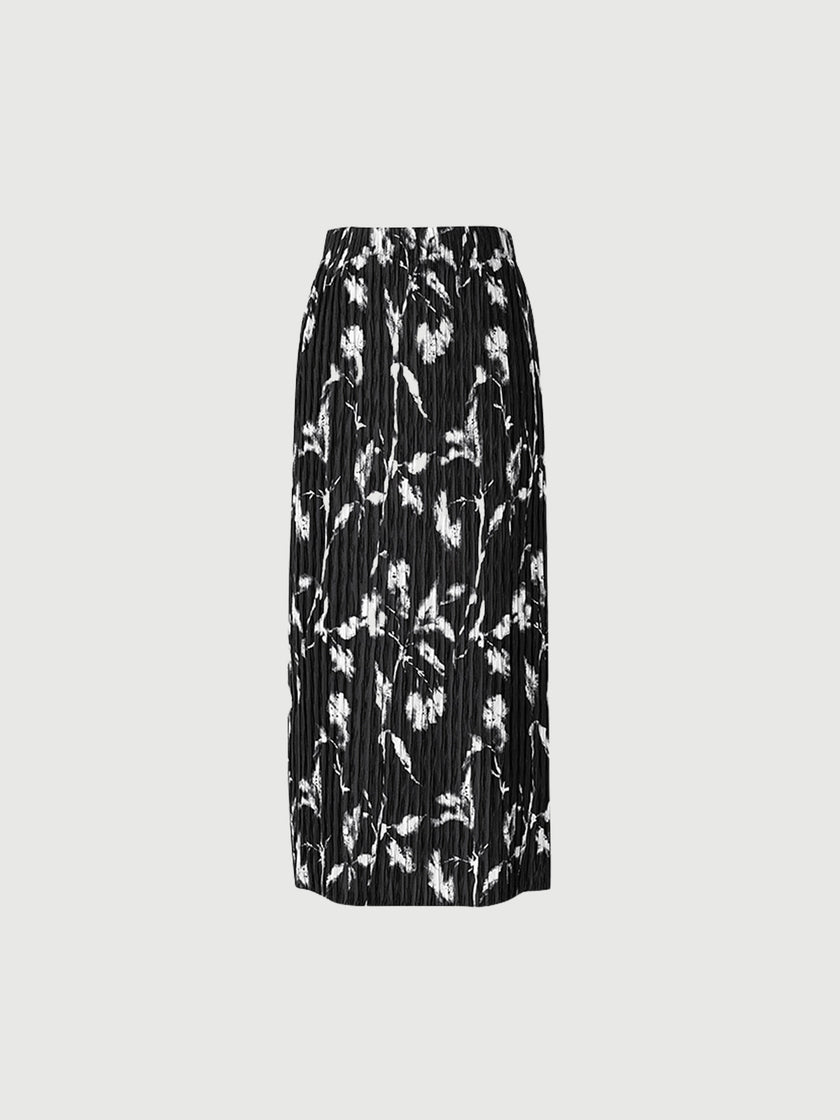 Black pleated mid-length skirt