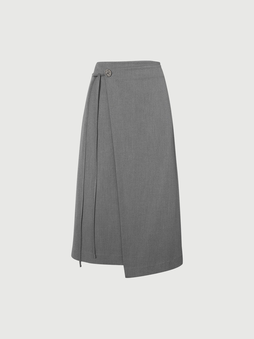 Grey A-line mid-length wool skirt