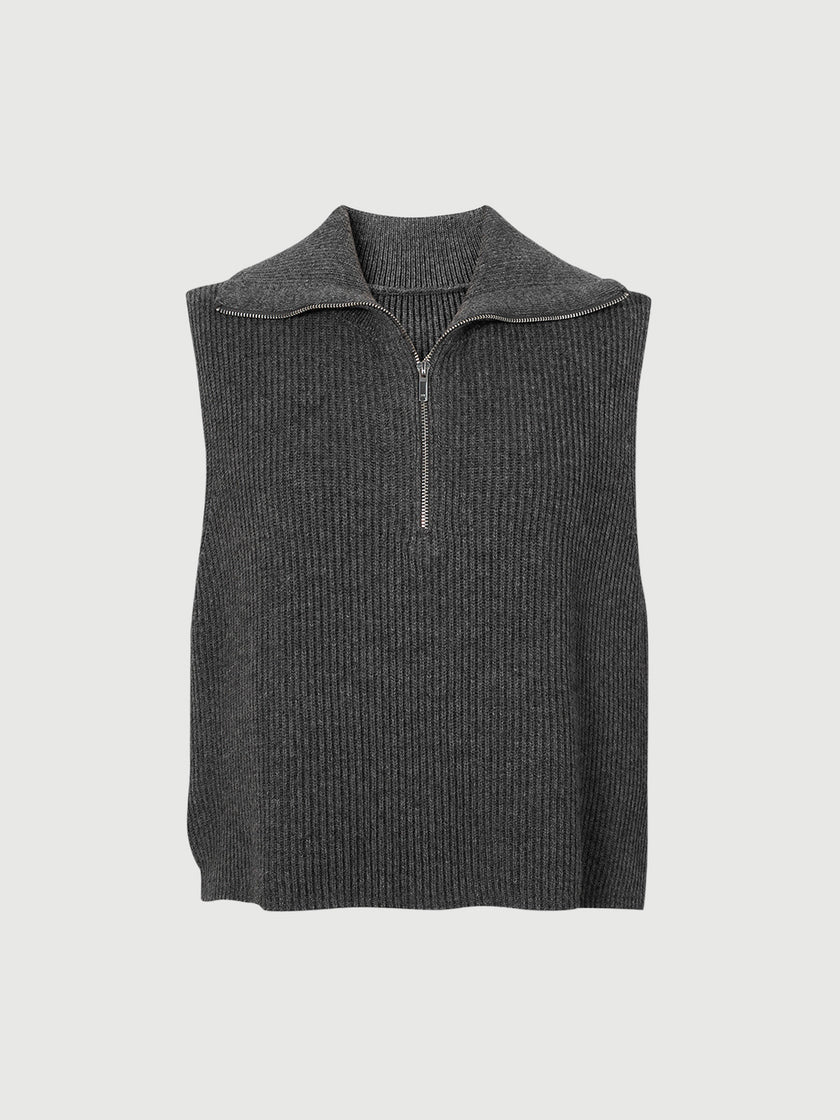 Women's Gray Polo V Neck Sleeveless Sweater Vest Jacket