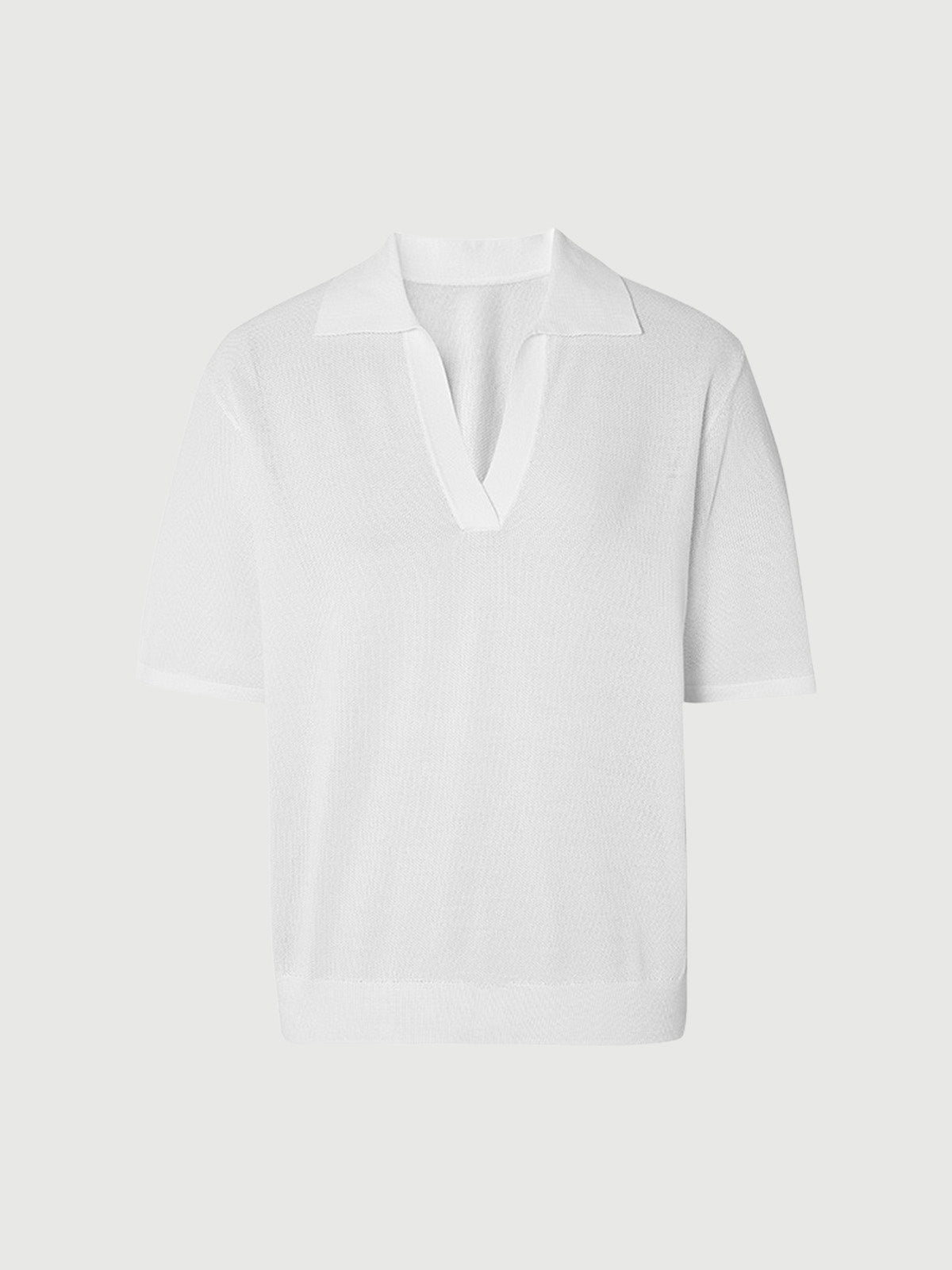 Women's White Polo V Neck Short Sleeve Knitwear Top