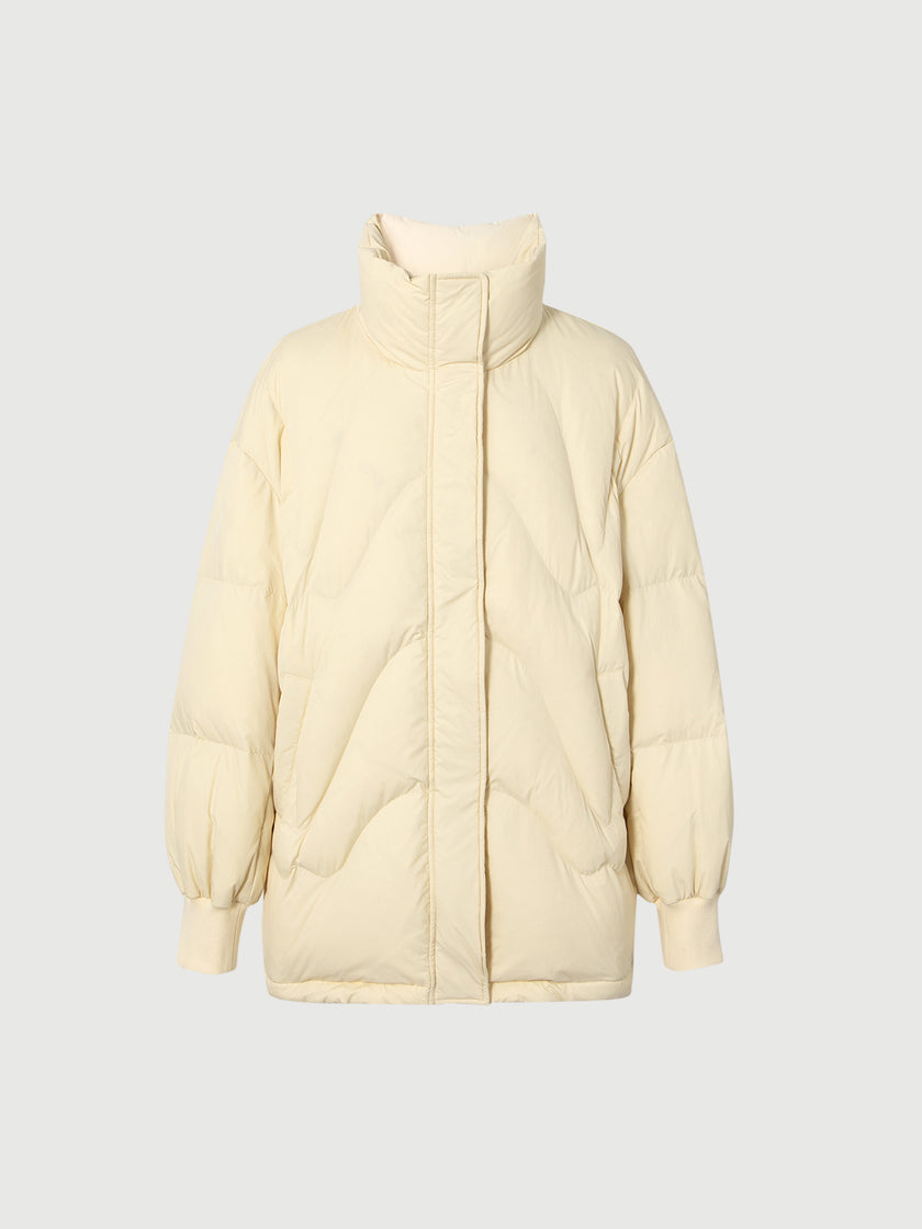 Women's Light Yellow Stand Collar Goose Puffer Jacket