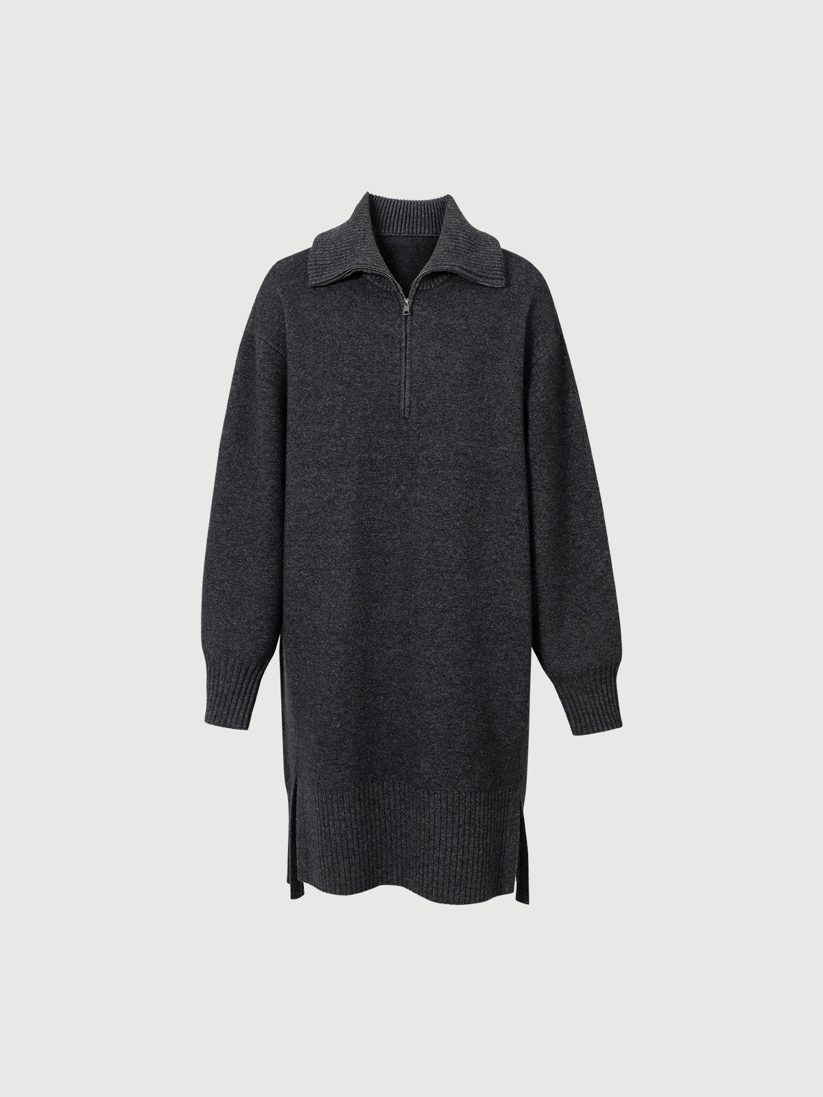 Women's Gray Stand Collar Straight Fit Winter Wool Dress