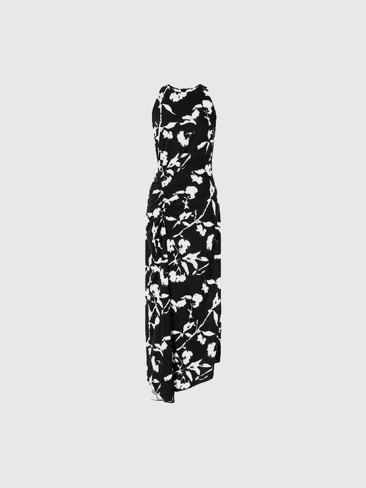 Black floral print halter neck dress