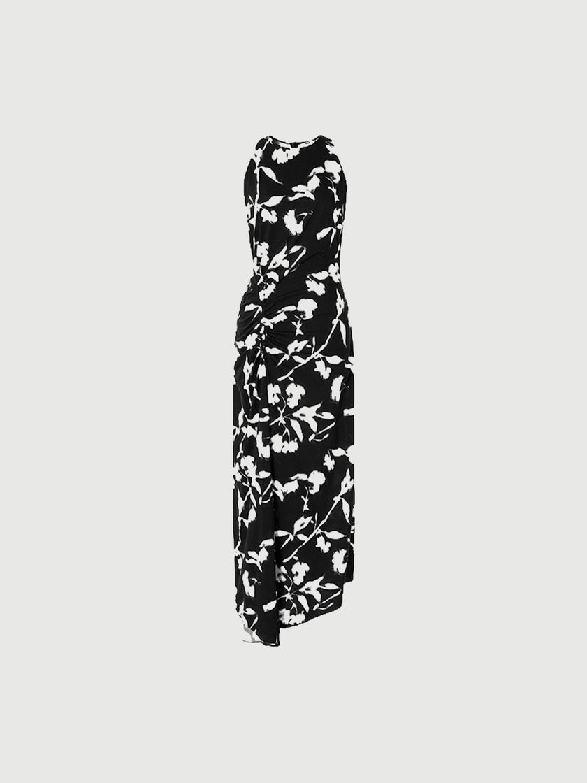 Black floral print halter neck dress