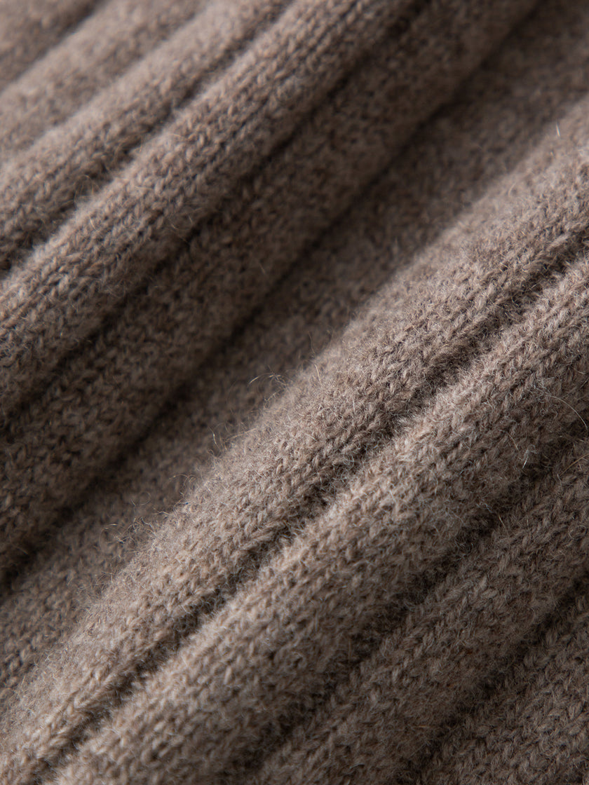 Women's Sandstone Brown Round Neck Loose Fit Wool Jersey Dress