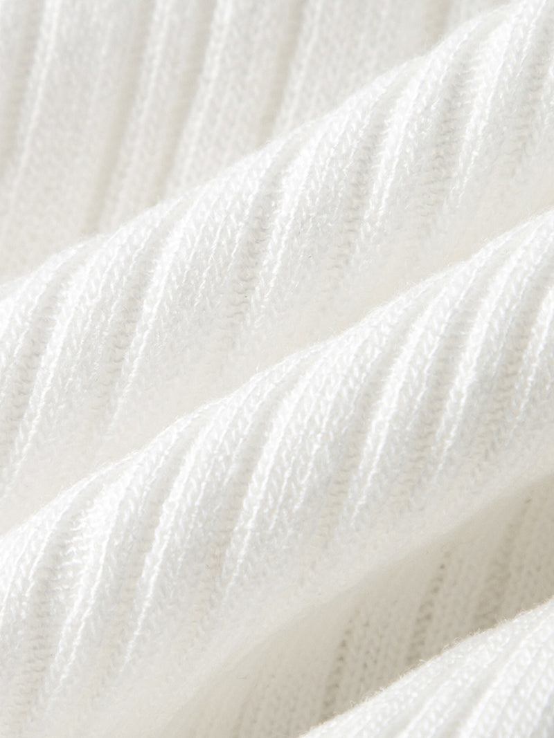 Women's White Polo Neck Short Sleeves Knit Top