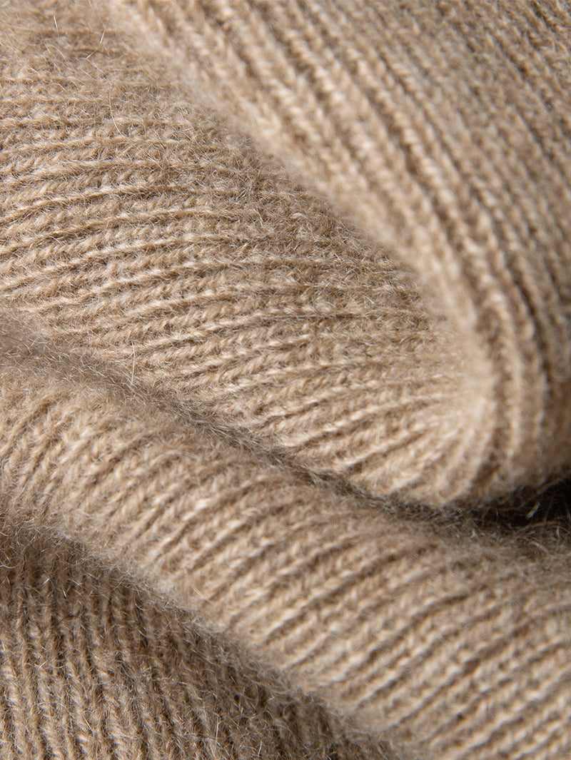 Brown cashmere sweater with V-neck polo neck