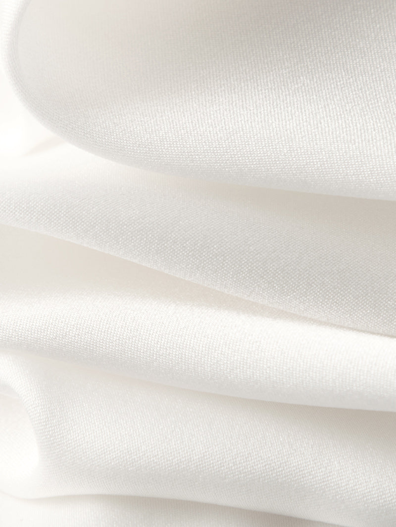 Women's White Silk Blouse with Round Neck and Long Sleeves