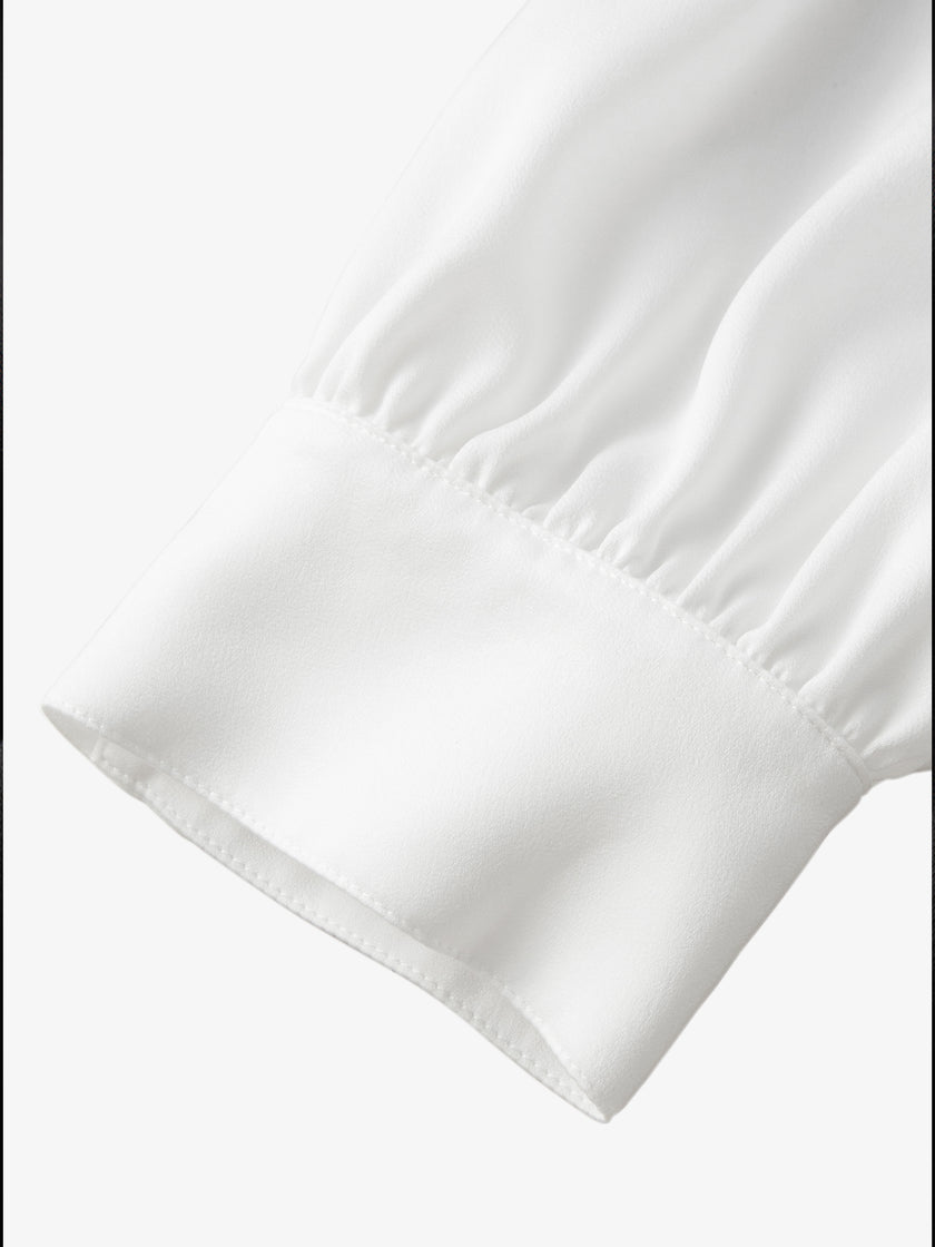 Pure white shirt with pleated collar, long sleeves