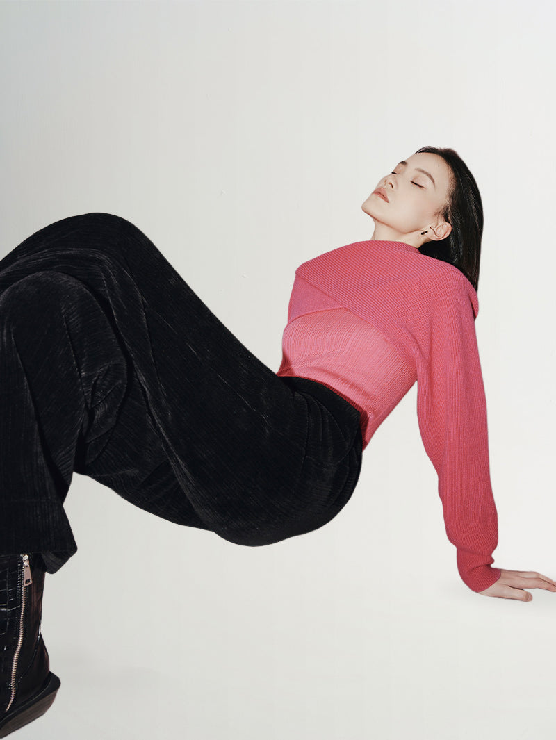 Black wide leg casual pants