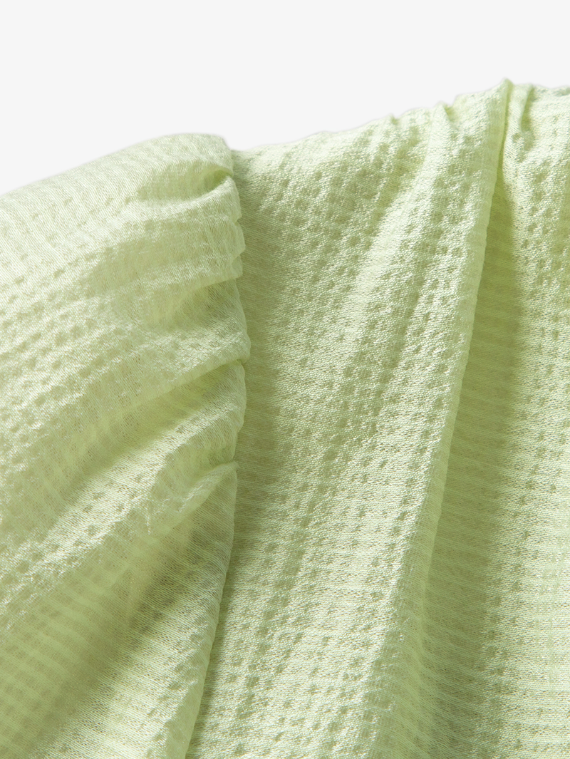 Women's Light Green V Neck Short Sleeves Shirring Smocking Design Dress