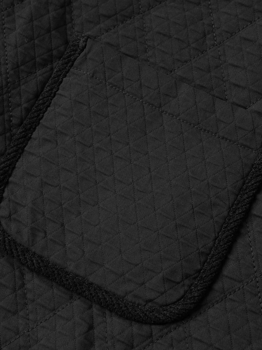 Black quilted jacket with round neck and buttons